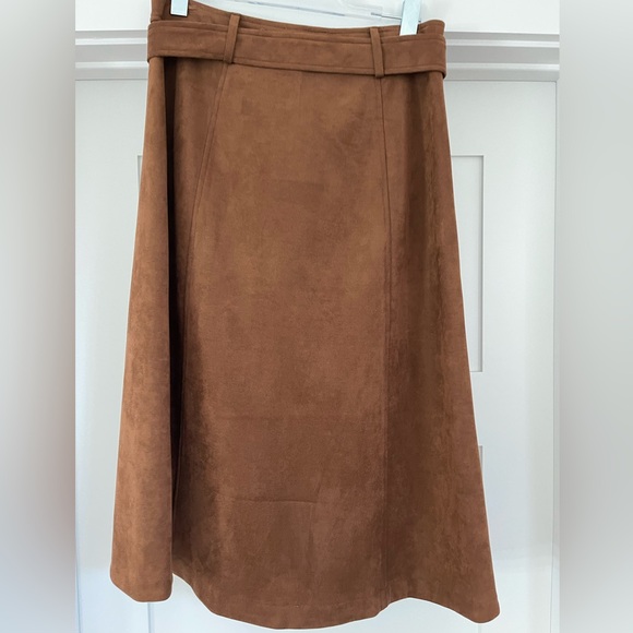 Bohme Tan Button-Front A-Line Faux Suede Skirt - Picture 2 of 6
